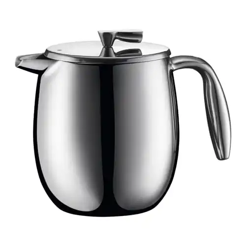 Bodum 17 oz Columbia Thermal French Press Coffee Maker, Insulated Double Wall Stainless Steel, Chrome