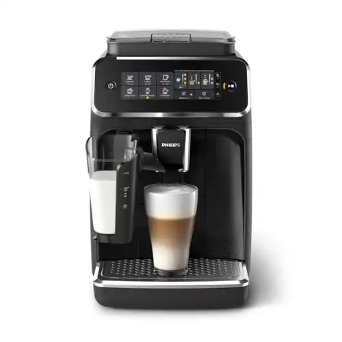 PHILIPS 3200 Series Fully Automatic Coffee Machine 5 Delicious Coffees, LatteGo Milk System, Durable Ceramic Grinders, Intuitive Touch Display, Glossy Black (EP3241/54)