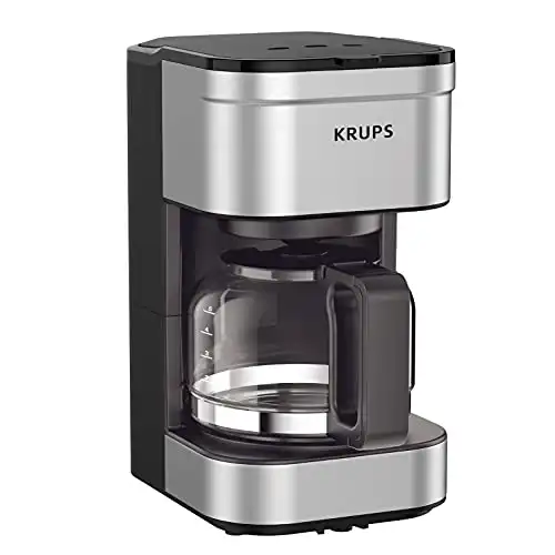 KRUPS Simply Brew Compact 5 Cup Coffee Maker: Stainless Steel Design, Pause & Brew Function, Keep Warm Feature, Reusable Filter, and Drip-Free Carafe for Effortless Morning Brew and Easy Cleaning