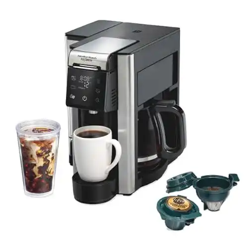 Hamilton Beach FlexBrew Advanced 5-in-1 Programmable 12 Cup Drip and Single Serve Hot & Iced Coffee Maker with Movable 60 oz. Water Reservoir, Use Pod Packs and Grounds, Fast Brewing, Black (49924...