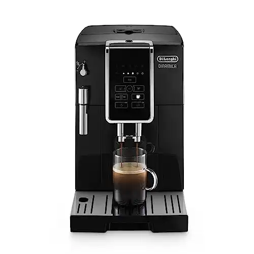 De'Longhi Dinamica Espresso Machine, Black - Automatic Bean-to-Cup Brewing, Built-In Steel Burr Grinder & Manual Frother - One-Touch Hot & Iced Coffee - Easy Cleanup