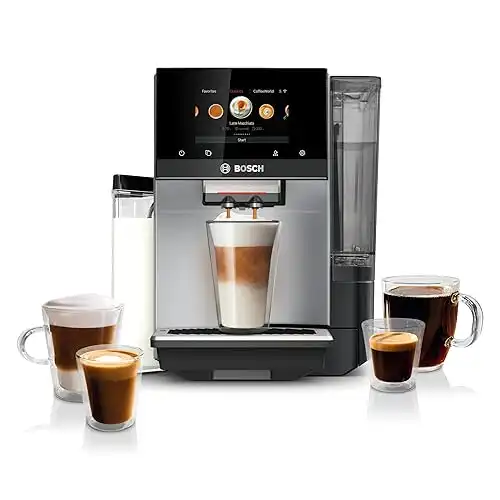 Bosch TQU60307 800 Series VeroCafe Fully Automatic Espresso Machine with Home Connect, 36 Beverage Varieties with Coffee World, Double Cup, Integrated Milk Container, in Silver