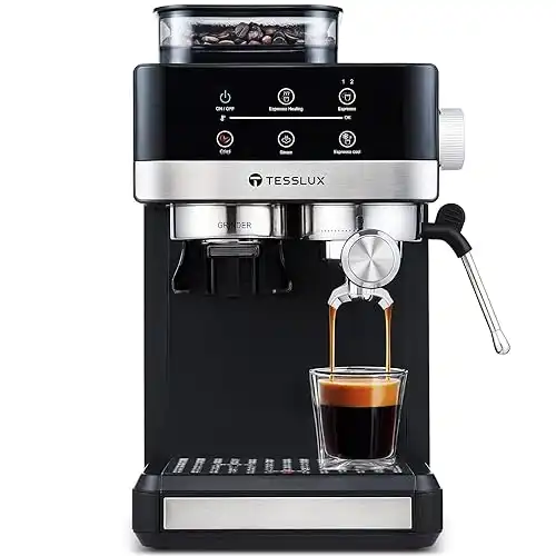 Espresso Machine with Grinder, 20 Bar Compact Espresso Maker with Milk Frother Steam Wand, Professional Coffee Machine for Home, Touch Control, Cappuccino & Latte Maker